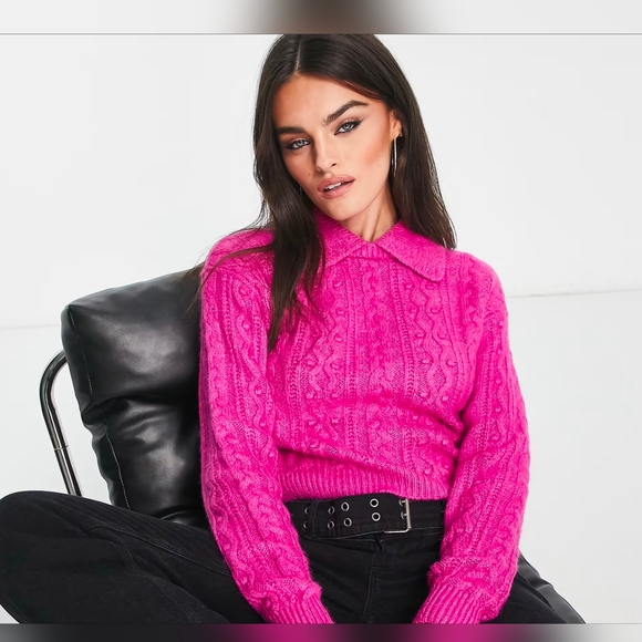 Free People Fuchsia Collared Sweater Size M NWT - Picture 2 of 11